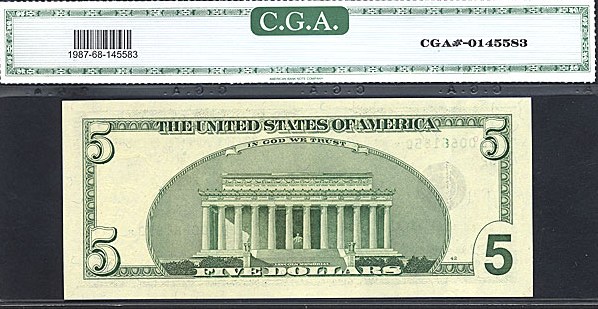 image for: Fr.1987B 1999 $5 Fort Worth, TX CGA Gem CU68  [BB00661850] *Star* 