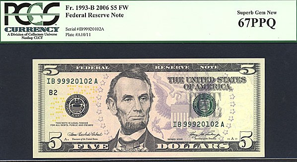 image for: Fr.1993B 2006 $5 Fort Worth, TX PCGS Gem CU67 PPQ [IB99920102A]