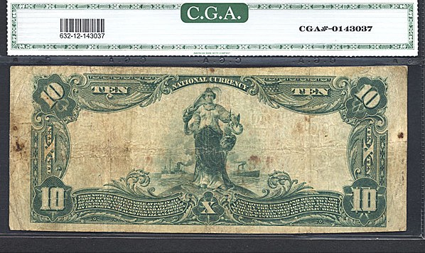 image for: Fr.632 1902 $10 Third Charter Period, 3rd Issue, Plain Back CGA F12 #11512 Pennsylvania [1792]