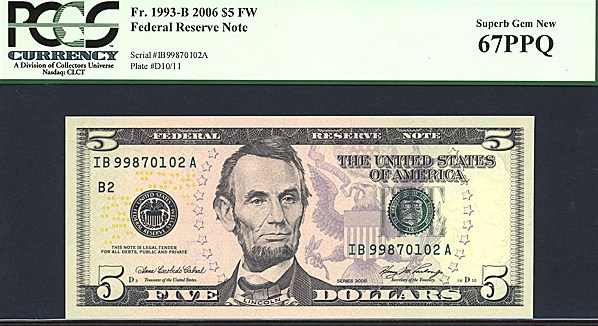 image for: Fr.1993B 2006 $5 Fort Worth, TX PCGS Gem CU67 PPQ [IB99870102A]