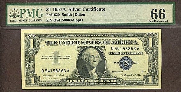 image for: Fr.1620 1957A $1  PMG Gem CU66  [Q54158863A]