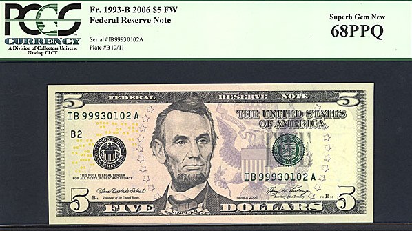 image for: Fr.1993B 2006 $5 Fort Worth, TX PCGS Gem CU68 PPQ [IB99930102A]