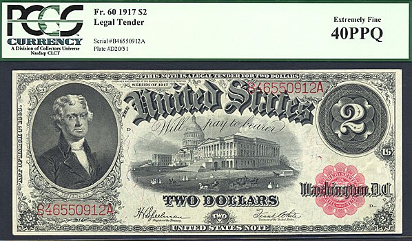 image for: Fr.60 1917 $2 Bracelet Reverse PCGS XF40 PPQ  [B46550912A]