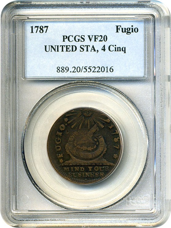 image for: 1787 Fugio UNITED STA, 4 Cinq PCGS VF20 BN
