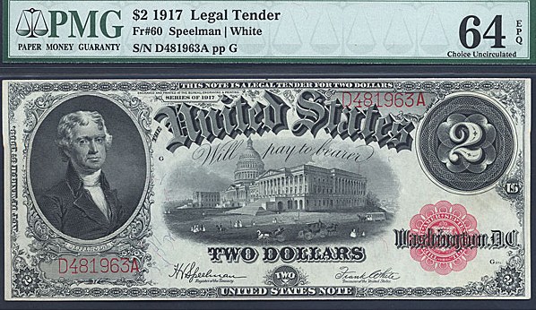 image for: Fr.60 1917 $2 Bracelet Reverse PMG Choice CU64 EPQ  [D481963A]