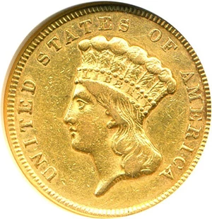 image for: 1854 $3 ANACS AU50 Details (Cleaned)