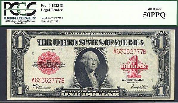 image for: Fr.40 1923 $1  PCGS AU50 PPQ  [A63362777]