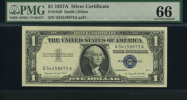 image for: Fr.1620 1957A $1  PMG Gem CU66  [Q54158873A]