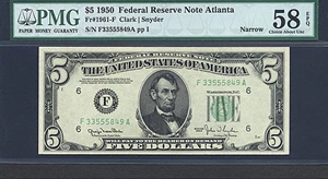 image for: 1950 $5 PMG AU58 EPQ (Fr.1961F)