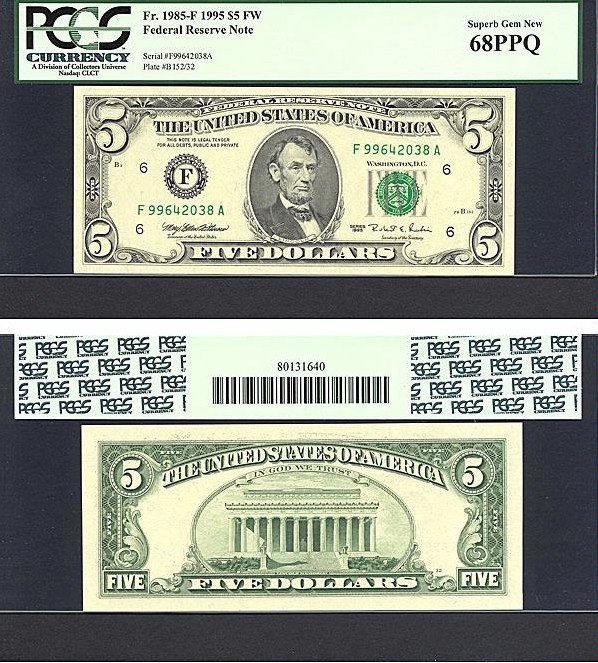 image for: Fr.1985F 1995 $5 Fort Worth, TX PCGS Gem CU68 PPQ [F99642038A]