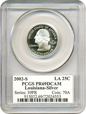 image for: 2002-S 25c Louisiana-Silver PCGS Proof 69 DCameo