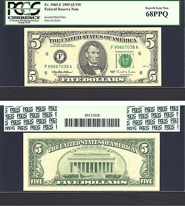 image for: Fr.1985F 1995 $5 Fort Worth, TX PCGS Gem CU68 PPQ [F99667038A]