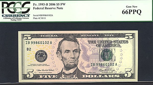 image for: Fr.1993B 2006 $5 Fort Worth, TX PCGS Gem CU66 PPQ [IB99860102A]