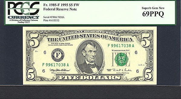 image for: Fr.1985F 1995 $5 Fort Worth, TX PCGS Gem CU69 PPQ [F99617038A]