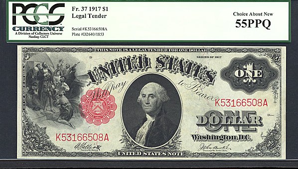 image for: Fr.37 1917 $1 Sawhorse PCGS AU55 PPQ  [K53166508A]