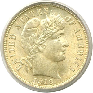 image for: 1916 10c Barber PCGS MS64