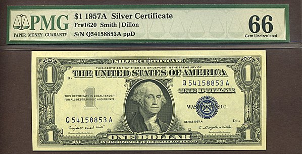 image for: Fr.1620 1957A $1  PMG Gem CU66  [Q54158853A]