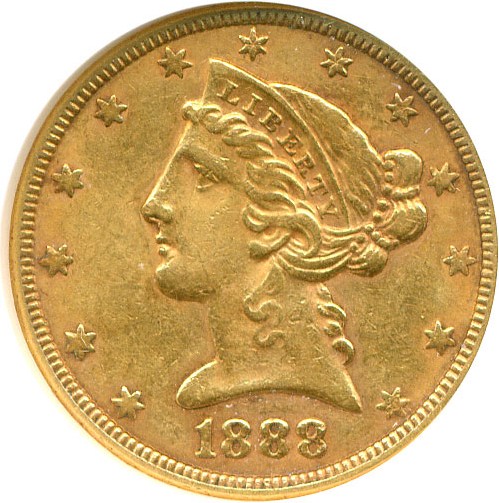 image for: 1888-S $5  NGC AU55