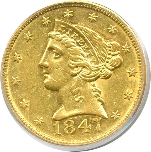 image for: 1847 $5  PCGS AU55 