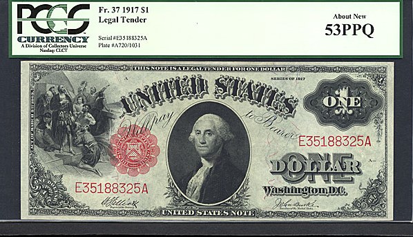 image for: Fr.37 1917 $1 Sawhorse PCGS AU53 PPQ  [E35188325A]