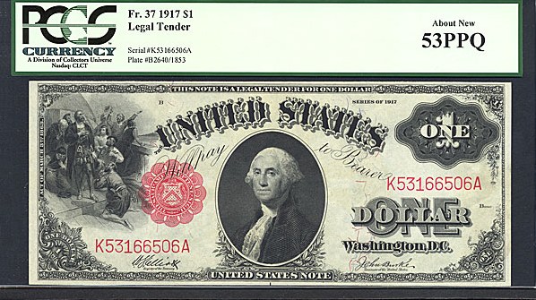 image for: Fr.37 1917 $1 Sawhorse PCGS AU53 PPQ [K53166506A]