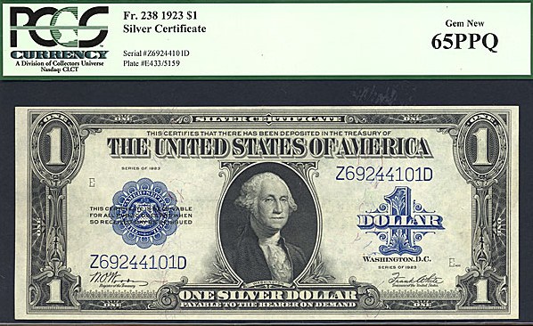 image for: Fr.238 1923 $1  PCGS Gem CU65 PPQ [Z69244101D]