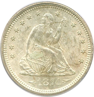 image for: 1874-S 25c Arrows PCGS MS64