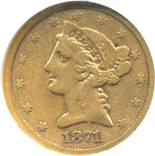 image for: 1871-S $5  NGC F12