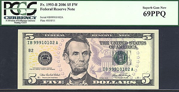 image for: Fr.1993B 2006 $5 Fort Worth, TX PCGS Gem CU69 PPQ [IB99910102A]