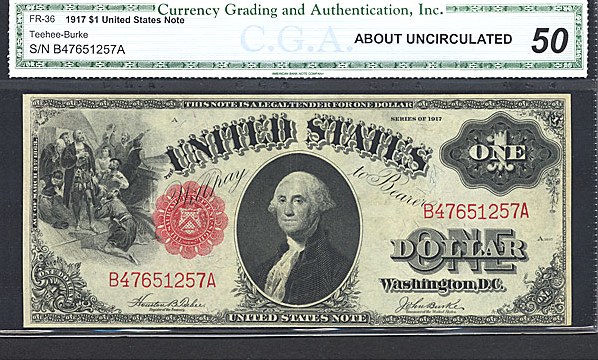 image for: Fr.36 1917 $1 Sawhorse CGA AU50  [B47651257A]