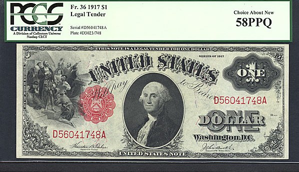 image for: Fr.36 1917 $1 Sawhorse PCGS AU58 PPQ  [D56041748A]