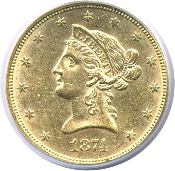 image for: 1874 $10  PCGS AU58 