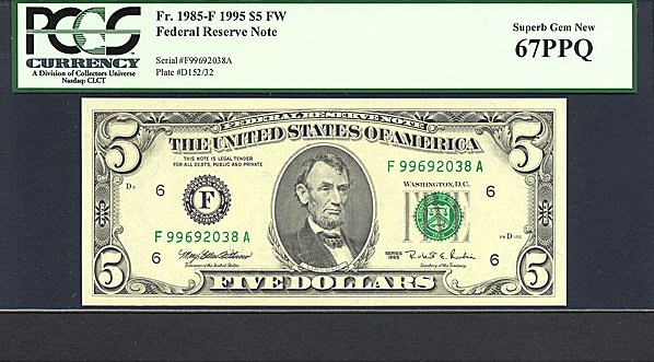 image for: Fr.1985F 1995 $5 Fort Worth, TX PCGS Gem CU67 PPQ [F99692038A]