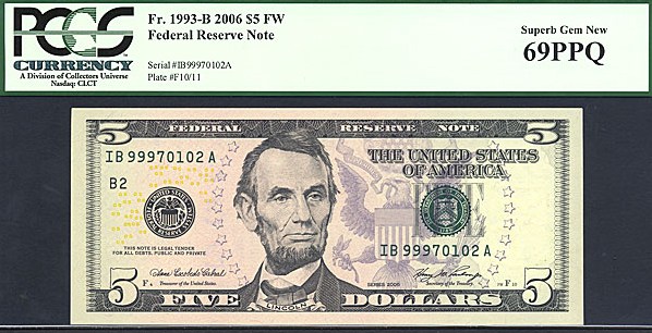 image for: Fr.1993B 2006 $5 Fort Worth, TX PCGS Gem CU69 PPQ [IB99970102A]