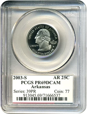 image for: 2003-S 25c Arkansas PCGS Proof 69 DCameo
