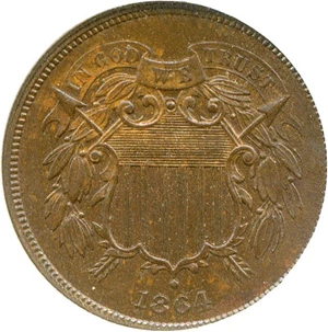 image for: 1864 2c Large Motto NGC MS65 BN