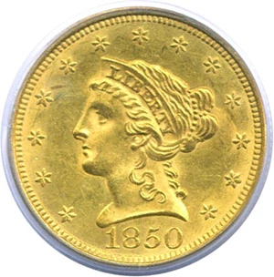 image for: 1850 $2 1/2 PCGS MS62
