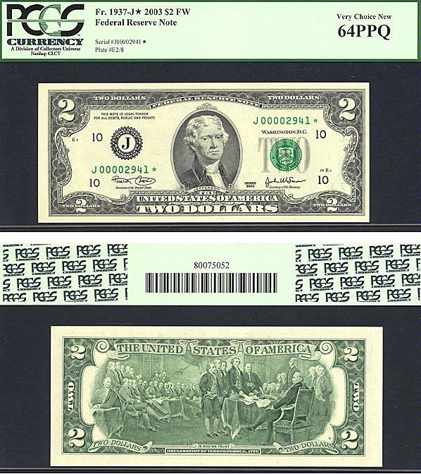 image for: Fr.1937J* 2003 $2  PCGS Choice CU64 PPQ [J00002941] *Star* 