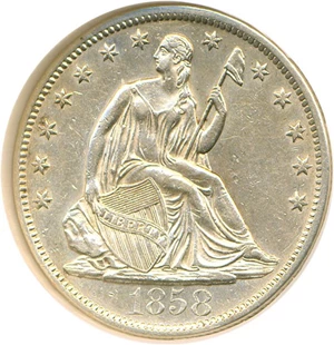 image for: 1858-S 50c DGS AU53 (Lightly Cleaned)