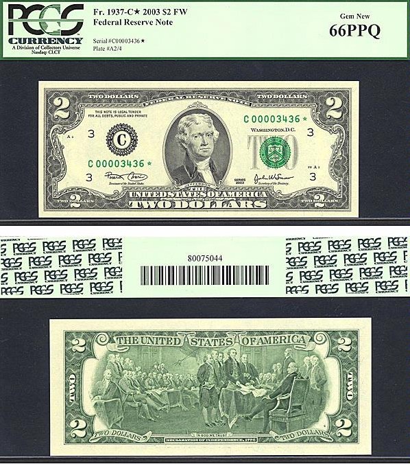 image for: Fr.1937C* 2003 $2  PCGS Gem CU66  [C00003436] *Star* 