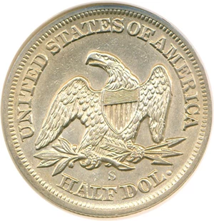 image for: 1858-S 50c DGS AU53 (Lightly Cleaned)