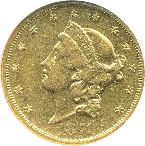 image for: 1874-CC $20  NGC XF40