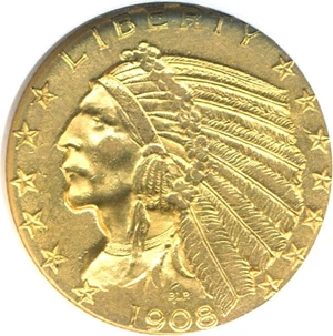 image for: 1908 $5 Indian NGC AU58