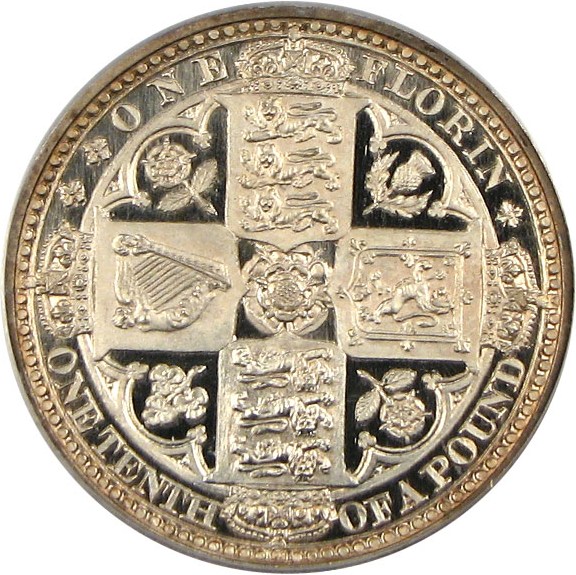 image for: Great Britain: 1848 Florin Plain Edge PCGS Proof 64 Deep Cameo