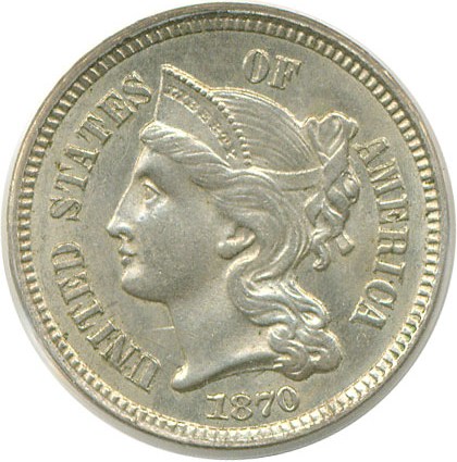 image for: 1870 3cN  PCGS MS64