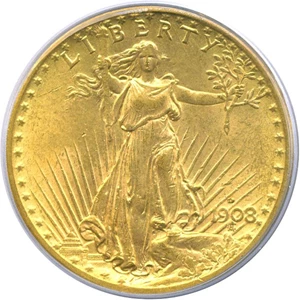 image for: 1908-D $20 No Motto PCGS/CAC MS63