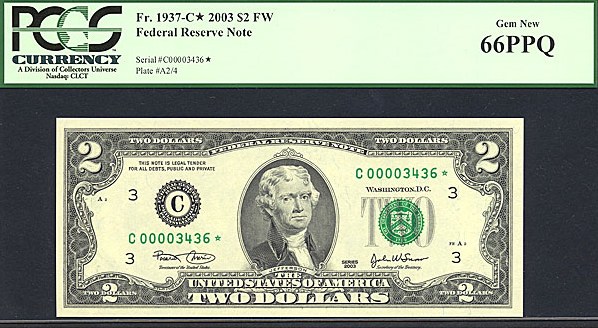 image for: Fr.1937C* 2003 $2  PCGS Gem CU66  [C00003436] *Star* 