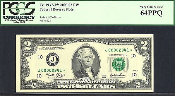 image for: Fr.1937J* 2003 $2  PCGS Choice CU64 PPQ [J00002941] *Star* 