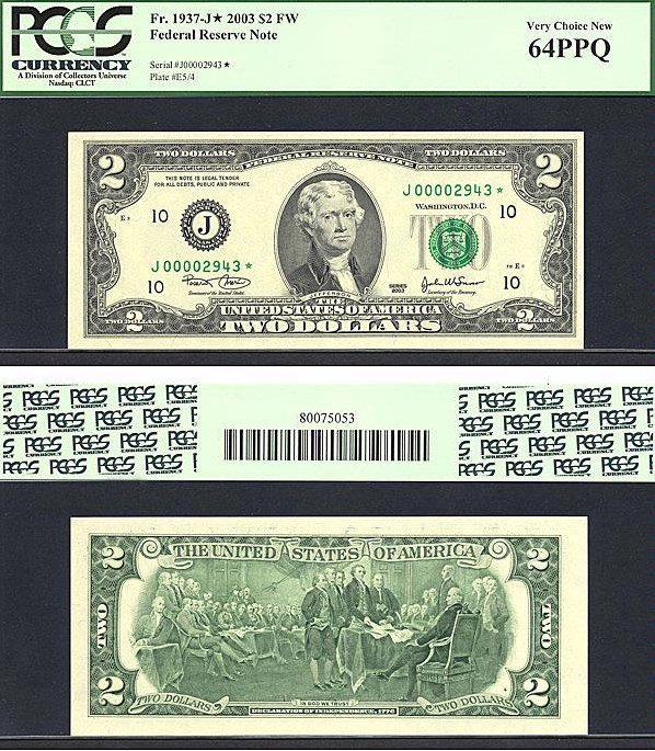 image for: Fr.1937J* 2003 $2  PCGS Choice CU64 PPQ [J00002943] *Star* 