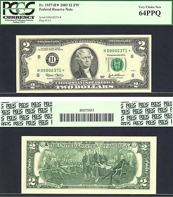 image for: Fr.1937H* 2003 $2  PCGS Choice CU64 PPQ  [H00002371] *Star* 